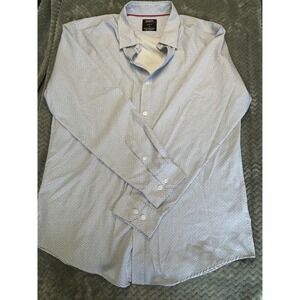Mix&NY Performance Slim Fit Dress Shirt Blue White Geometric Print Mens Medium